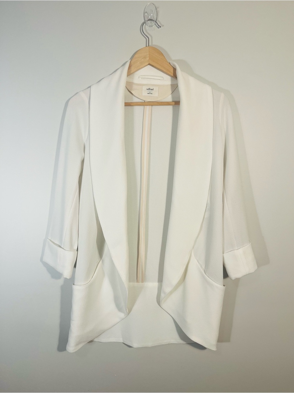 Wilfred Aritzia Chevalier Lightweight Draped Blazer Jacket 3/4 Sleeve White Sz 4